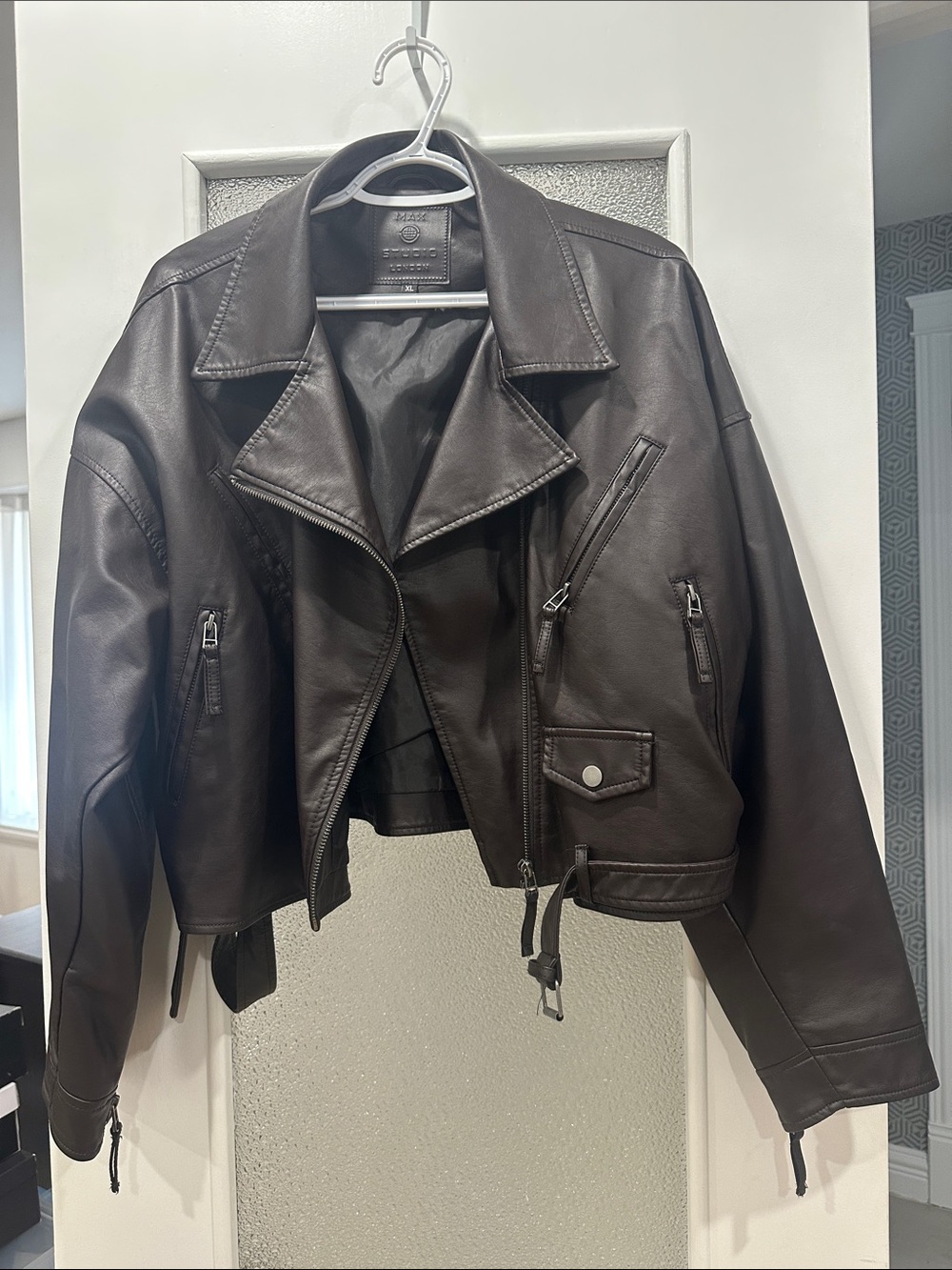 Womens Brown Leather Jacket by MAX STUDIO LONDON
